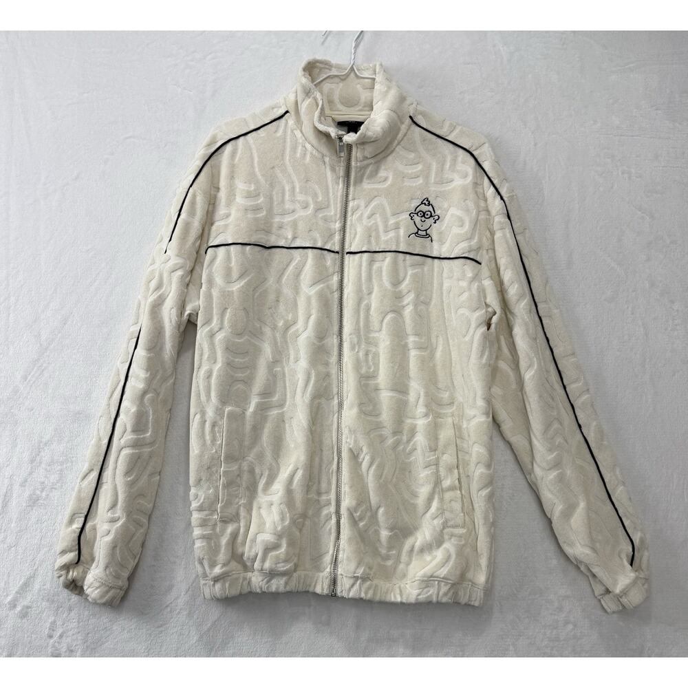 Keith Haring H&M Track Jacket Cream Terry Cloth Velour Streetwear Size Small